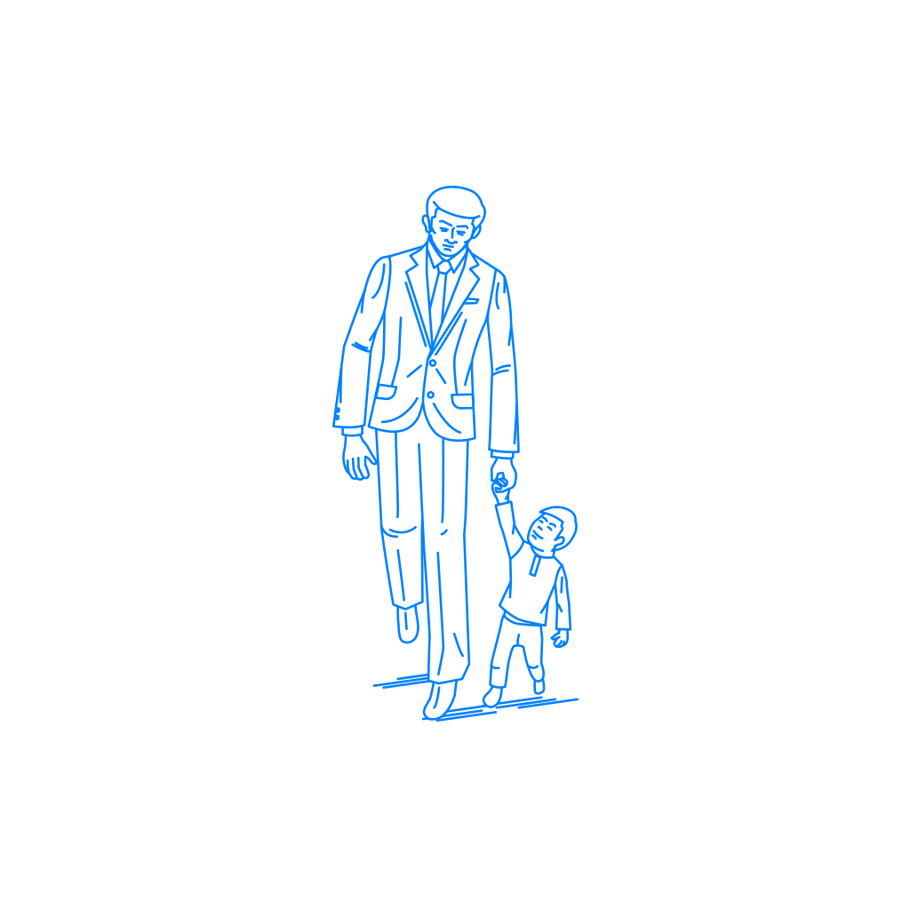  どもの手を引く男性