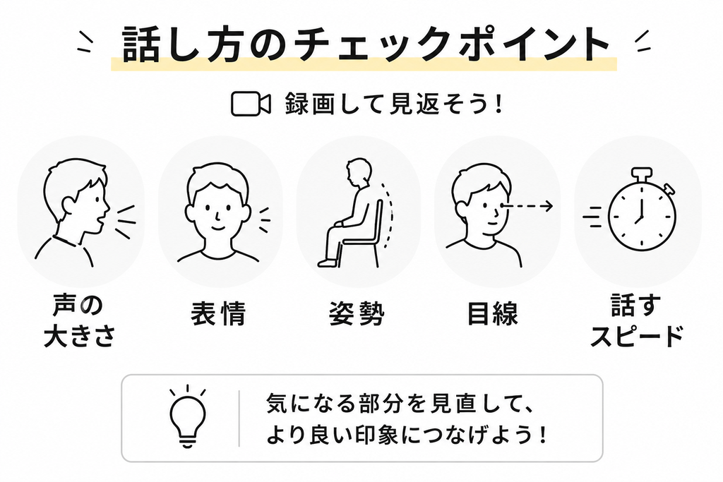 面接練習は何をすればいい?1人でもできる対策方法と回答例を紹介 話し方をチェックする