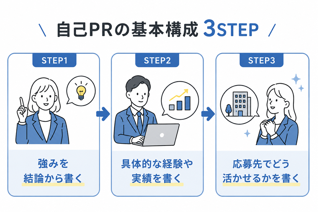 職務経歴書の自己PRの書き方とは?採用担当に強みと実績を伝えるコツ) 自己PRの3ステップ